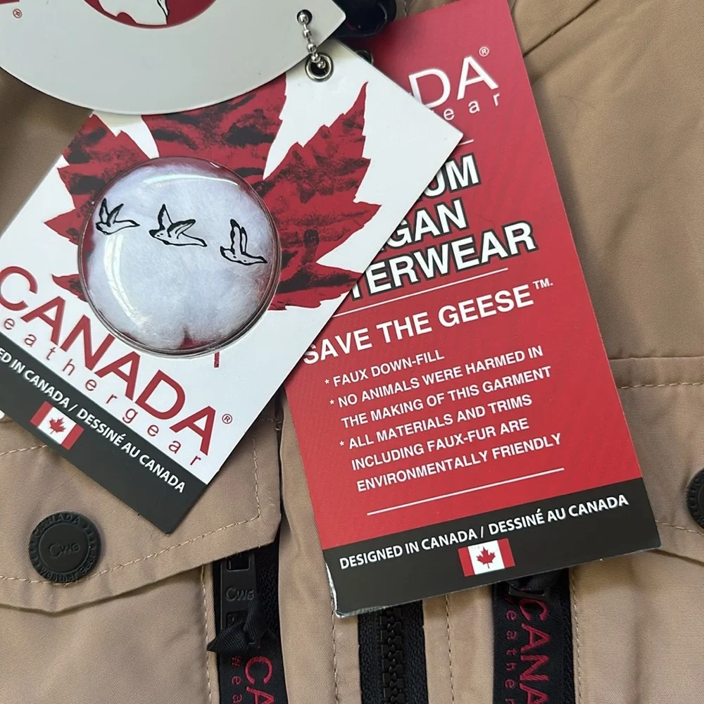 CANADA WEATHERGEAR Tan Vegan Waterproof Warm Fuzzy Long Anorak Parka Jacket NWT